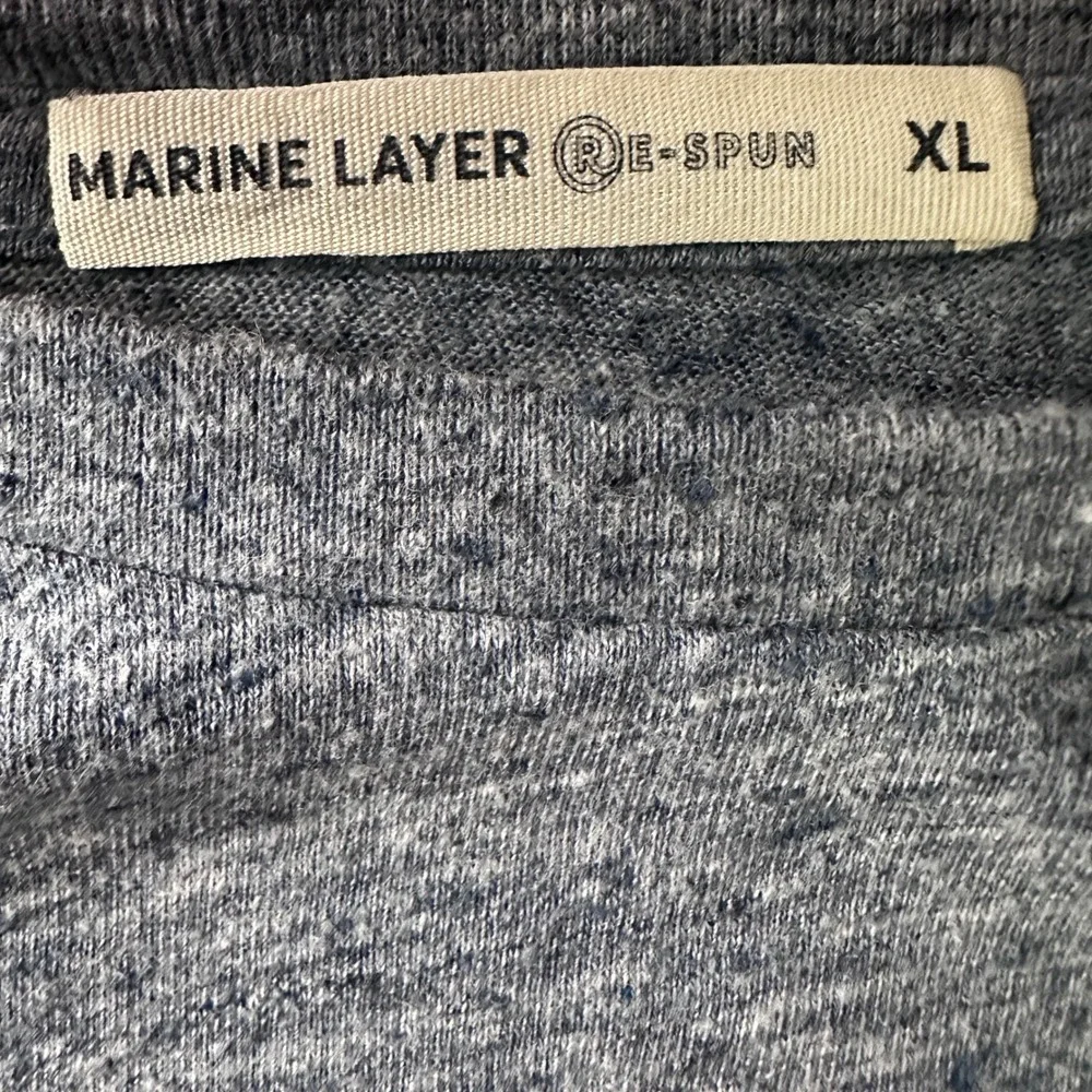 Marine Layer Re-Spun Mens XL‎ Blue Heather Short Sleeve Striped Pocket T-Shirt